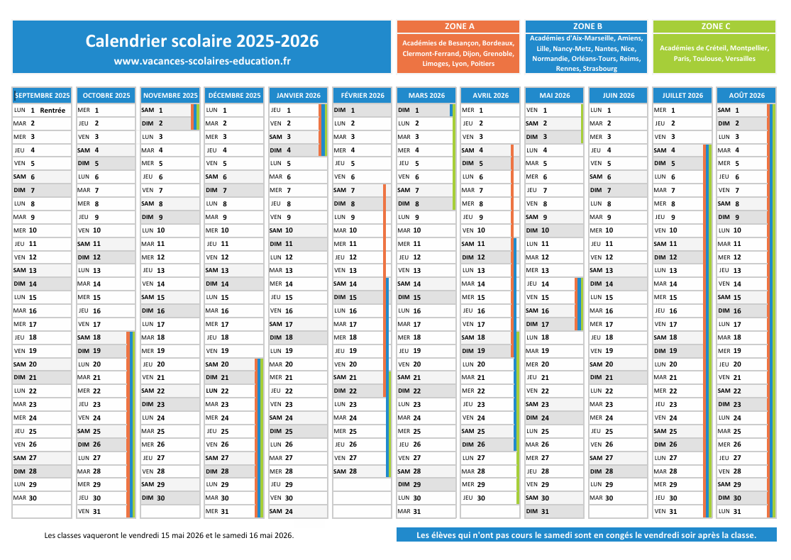 Calendrier 2025 2026